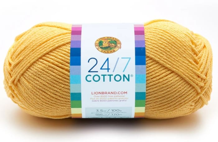 Lion Brand 24/7 Cotton Yarn in buttercup yellow